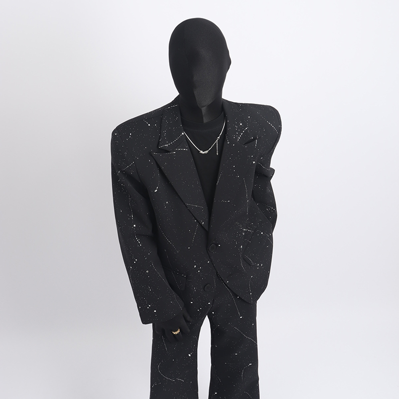 Black Clothes with a High-End Feel, Starry Design Blazer, Stylish and Trendy Niche Men's Suit