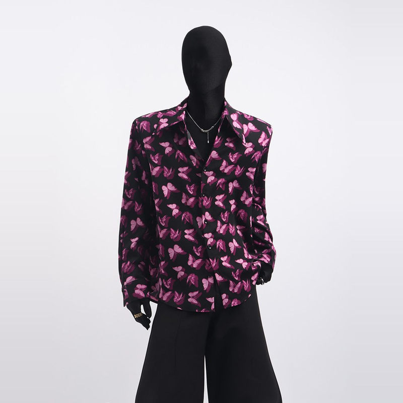 Black Clothes, High-End Niche Design, Butterfly Print Shirt, Men's Korean Style, Handsome Casual Shirt