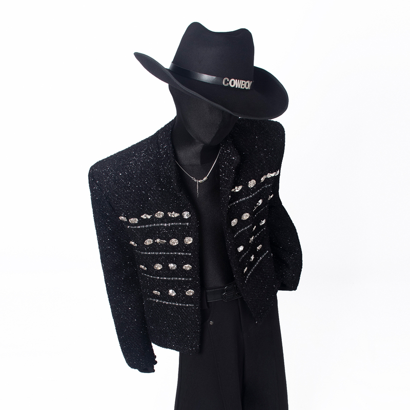 Black Clothes, Black Personalized Shiny Metal Button Short Jacket with Long Sleeves, Versatile and Cool Style