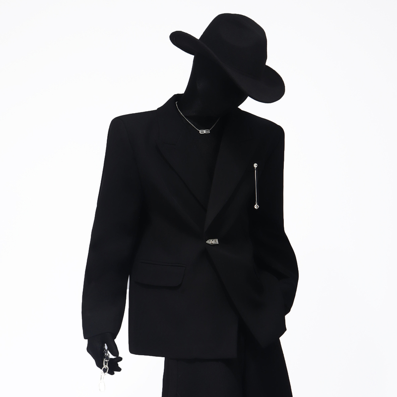 Black Clothes with a Metallic Design, Shoulder-Padded Blazer, Casual and Versatile, Trendy Suit Top, Fashion Brand