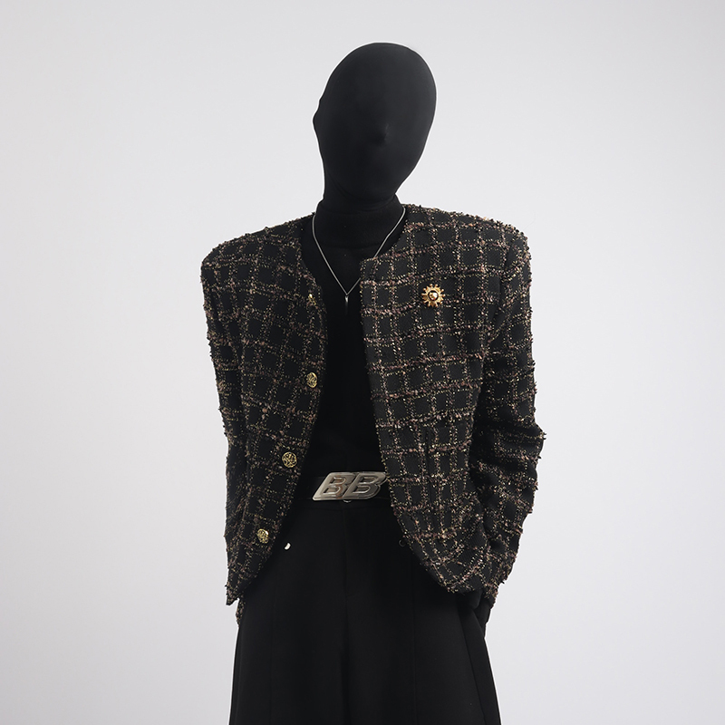 Black Clothes Tweed Jacket for Men 2025 Korean Style Trendy Elegant Tweed Woven Short Jacket