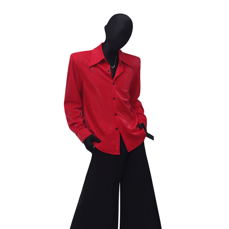Blackclothes Light Luxury and Elegant Red Sequin Design Long-Sleeved Shirt with a Unique Casual Shoulder Pad Design Blackclothes Light Luxury and Elegant Red Sequin Design Long-Sleeved Shirt with a Unique Casual Shoulder Pad Design