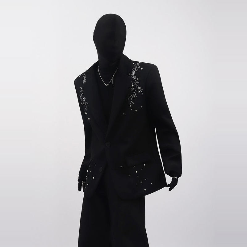 Black Clothes with a High-End Feel, Niche Design, Beaded Metal Small Suit, Korean Style Men's Blazer