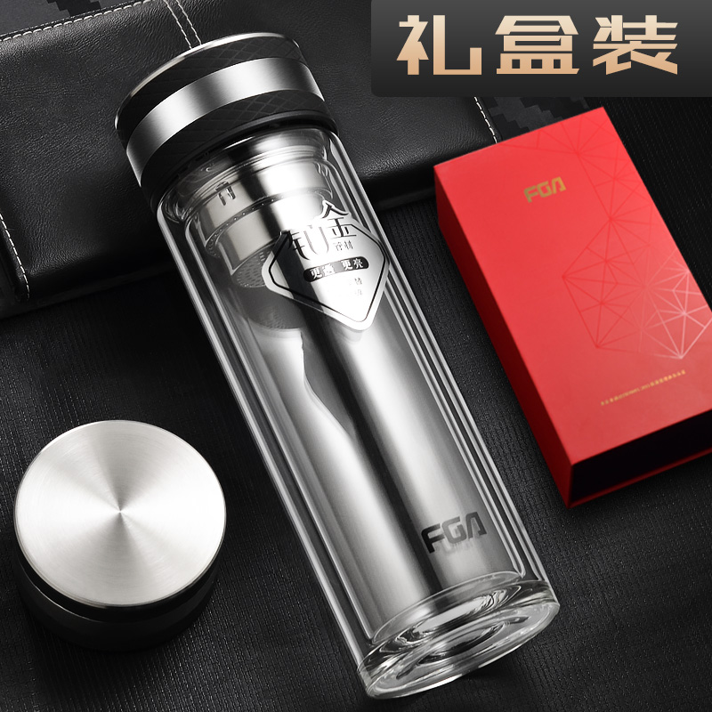 Fuguang glass men and women's tea cup high-grade business transparent crystal double insulation drop-proof water cup customization