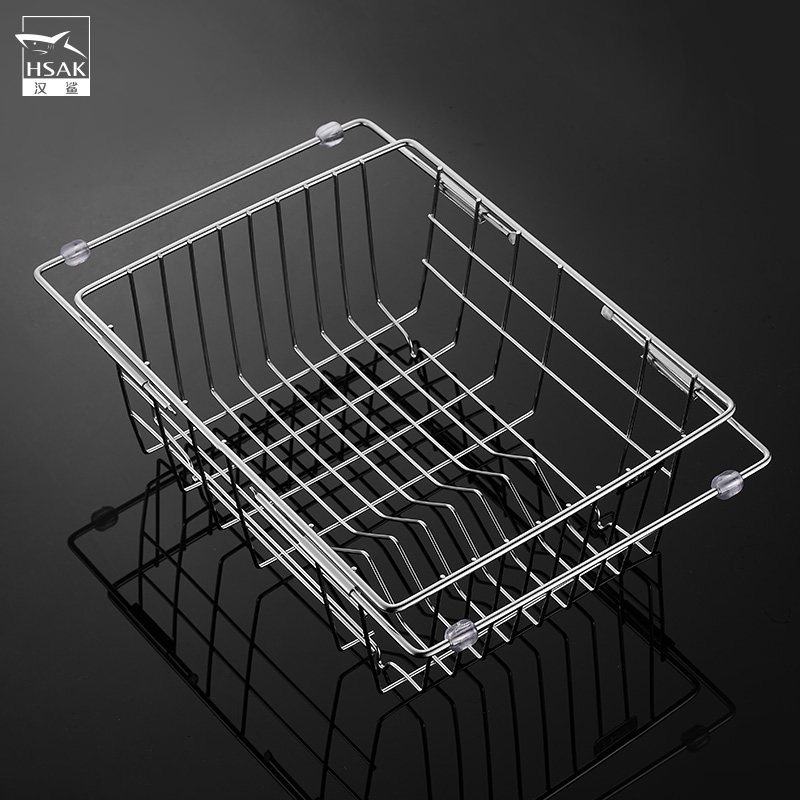 Han Shark Dishwashing Pool Sink Drain Rack Wash Vegetable Basin Drain Basket 304 Stainless Steel Kitchen Basket Filter Retractable-Taobao