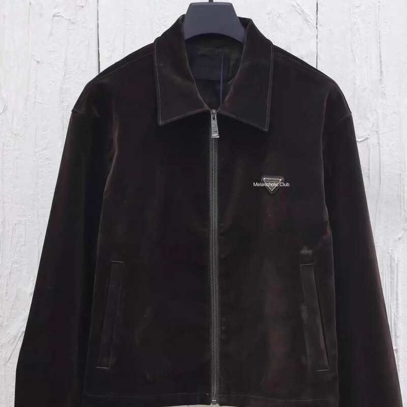 Pa25Ss Velvet Jacket Solid Color Inverted Triangle Letter Fashion Casual Unisex