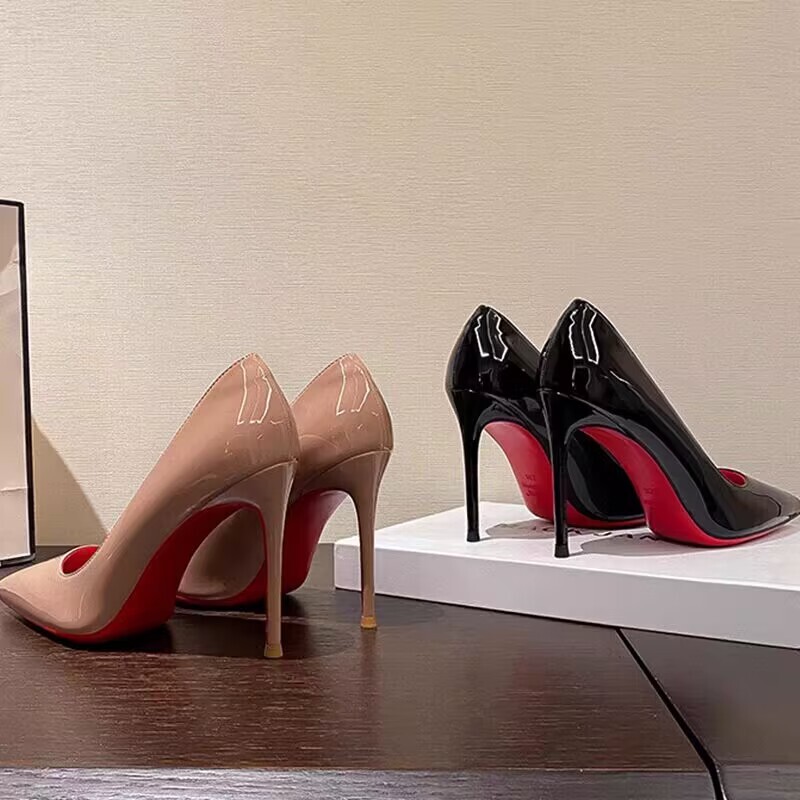 Size 35-45, Large Size Red-Soled High-Heeled Shoes for Women, Patent Leather, New Style, Commuter Pointed-Toe, Shallow Mouth, Elegant, Sexy, Stiletto Heels