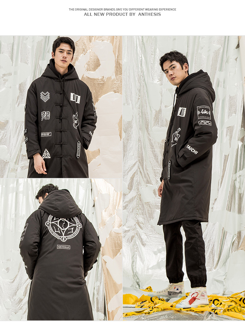 Sau khi đặt hàng cotton nam dài phần hiphop áo khoác nam thủy triều trong nước triều hip hop cotton quần áo nam dày áo khoác nam - Trang phục Couple áo khoác hoodie