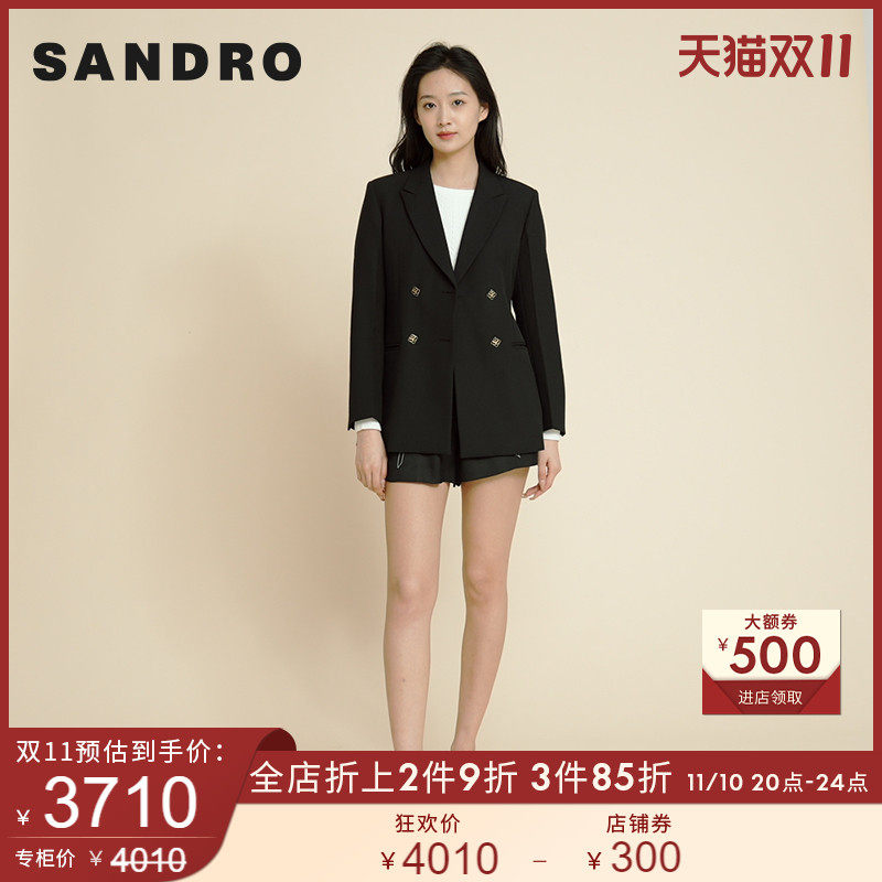 sandro classic women's lapel collar double S logo double breasted suit SFPVE00569