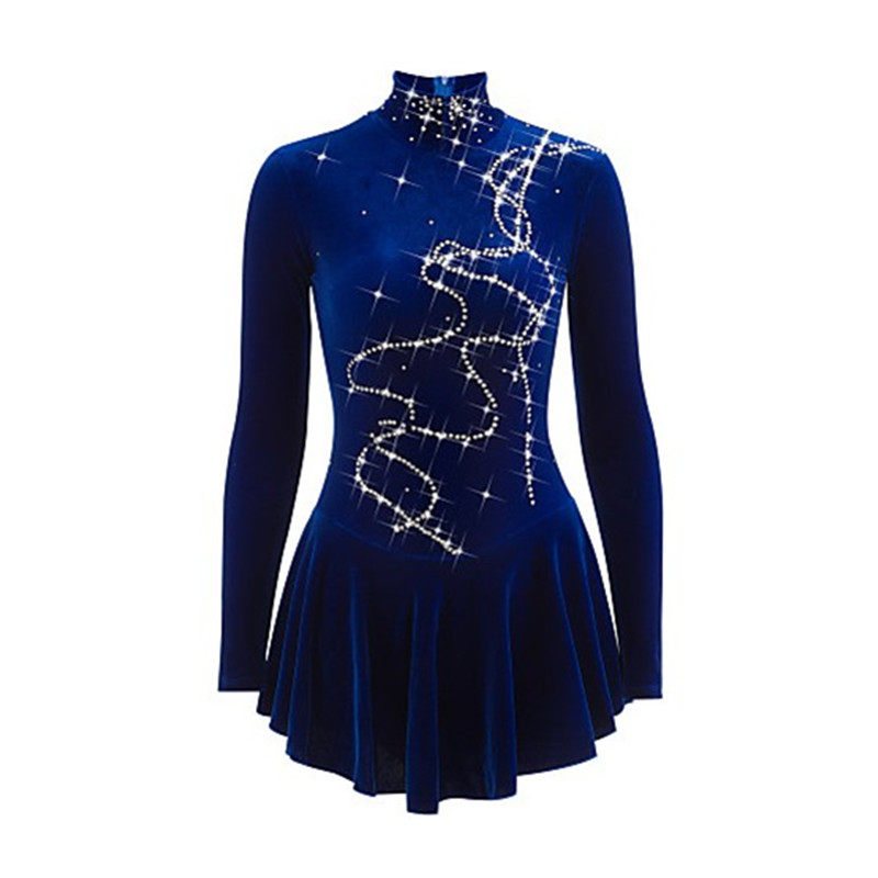 Durfire Custom Girl Lady Figure Skating Suit Performance Contest Assaveting Exam Blue Velvet Dance Professional Ice Skating