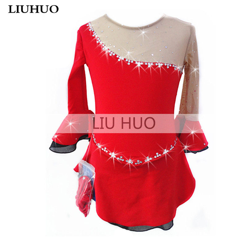 LIUHUO customized children's girls' women's figure skating performance competition examination clothes fat ice skirt red