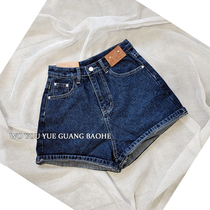 Retro dark blue Korean version of high-waisted denim shorts womens three-point pants basic slim non-elastic denim hot pants tide