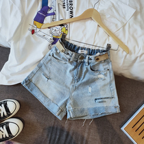 Ultra-small size loose high waist denim shorts women thin holes net red summer light blue white hot pants XS size tide