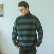 Hey Ma Qizuo Japanese retro autumn and winter color high collar loose sweater mens Tide brand shoulder striped sweater