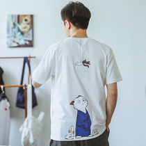 Hey horse seven Japanese vintage summer Men cartoon print round neck short sleeve Tide brand casual loose T-shirt top