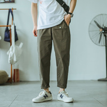 Hey Ma Seven Japanese summer mens casual pants straight pants ankle-length pants loose overalls pants couple Tide brand