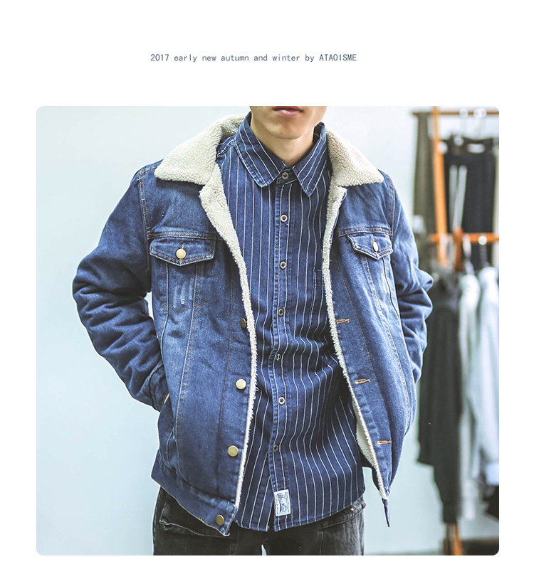 Hummer Nhật Bản cộng với nhung mùa đông mặc cũ lamb tóc denim jacket jacket bông áo khoác thủy triều thương hiệu người đàn ông của bông áo khoác những người yêu thích