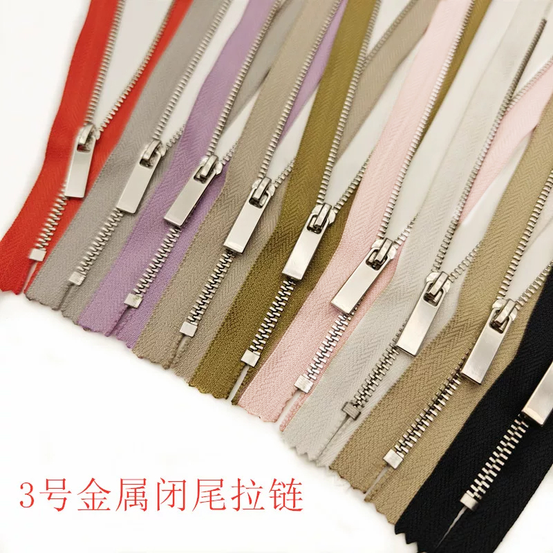 No. 3 Closed-End Metal Zipper Pocket Neckline Pants Spring and Summer Thin Skirt Back Clothing Bag Copper Teeth Zipper