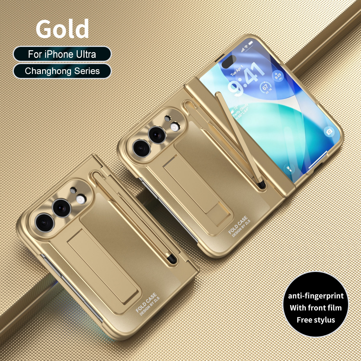 Style 2 — Anti-fingerprint Hinge Stand Lens Film iPhone Case