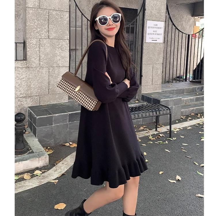 Knitted Dress for Women, Autumn and Winter, Long-Sleeved, 2025, Inner Layer, Knitted Dress, Slimming, Mid-Length, Petite Sweater Dress