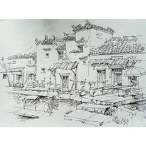 Professional painting Huizhou architecture Hongcun Jiangxi Anhui ancient town sketch quality assurance