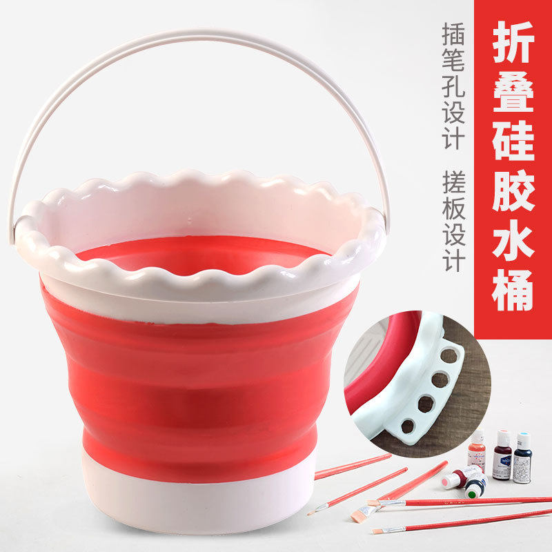 Wash the brush bucket scaling folds silica plastic painting tool portable multi - functional wash bucket