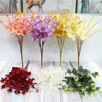 Single simulation money leaves eucalyptus leaves green red White purple gold powder simulation plant leaves wedding decoration fake leaves