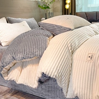 Комплект, покрывало, двусторонний пододеяльник, коралловая удерживающая тепло простыня на флисовой подкладке, увеличенная толщина, 4 предмета