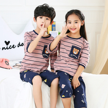 Childrens pajamas boys summer thin cotton three-quarter sleeve suit high school students middle and big boys and girls home clothes suit