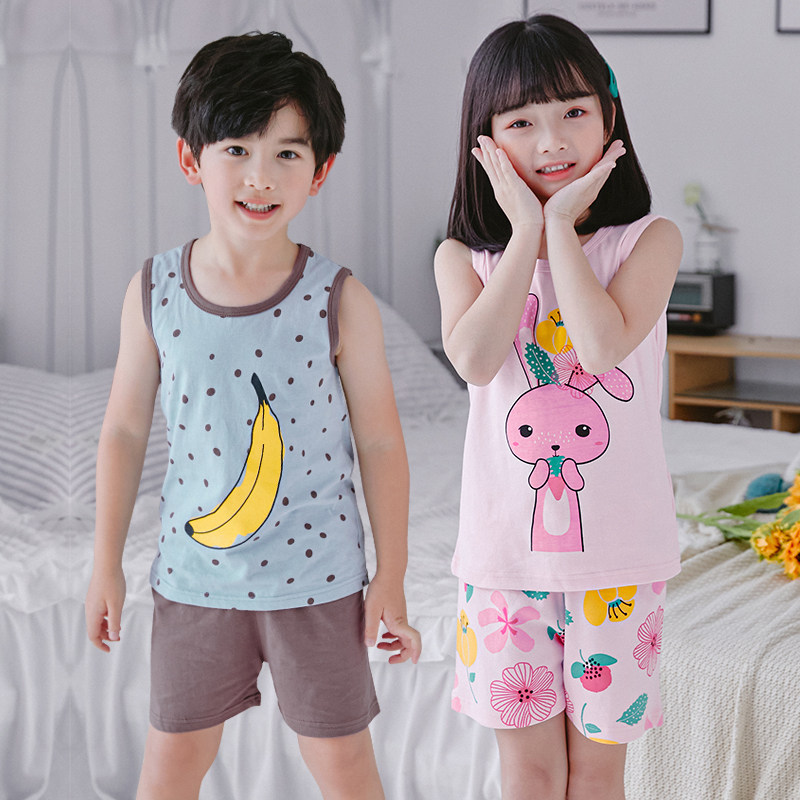 Children's clothing boys and girls cotton vest shorts suit summer thin section children's sleeveless shorts two-piece set