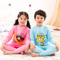 Three-layer thermal underwear set childrens quilted thickening medium and large childrens air cotton autumn and winter pure cotton autumn clothes and long pants at home