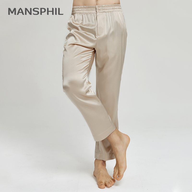 Mansfield Men's Mulberry Silk Pajama Pants, Home Pants, Spring and Summer Long Pants, Loose Fit, Can Be Worn Outside, Silk Casual Pants