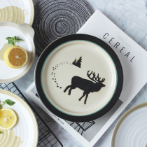 Creative Plate Christmas Elk Deer Pan Duozodiac Home Breakfast Dish Personality Cutlery Round Cake Tray Dish Dish