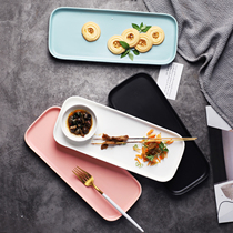 Nest ins Nordic style color matte tableware rectangular plate Household fish plate Creative long plate Commercial sushi plate