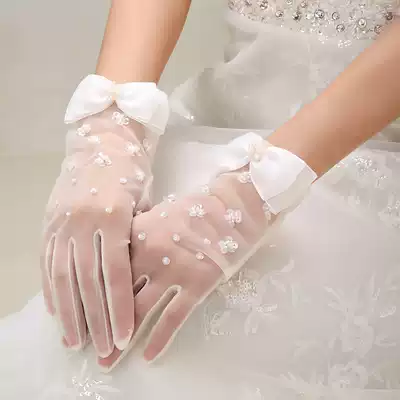 Bride Gloves Short Wedding Accessories Wedding Gloves Lace White Korean Crystal Tulle Sunburn Rhinestone