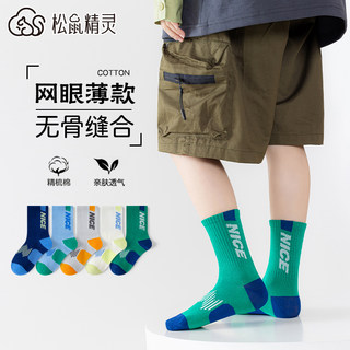 Children's Socks for Boys, Spring and Autumn, Pure Cotton, Spring and Summer Style, Mid-Tube, Seamless, Mesh, Breathable, Simple, Sporty, for Students, Older Children