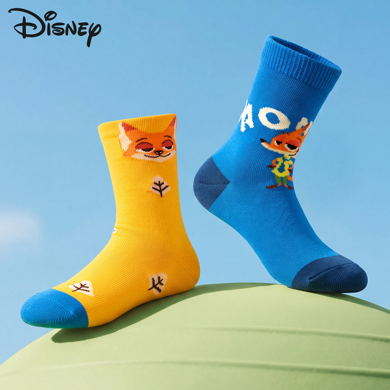 Disney Children's Socks for Spring and Autumn, Boys and Girls, Zootopia Nick Cotton Socks, Seamless Socks, Mid-Tube, Autumn and Winter Style