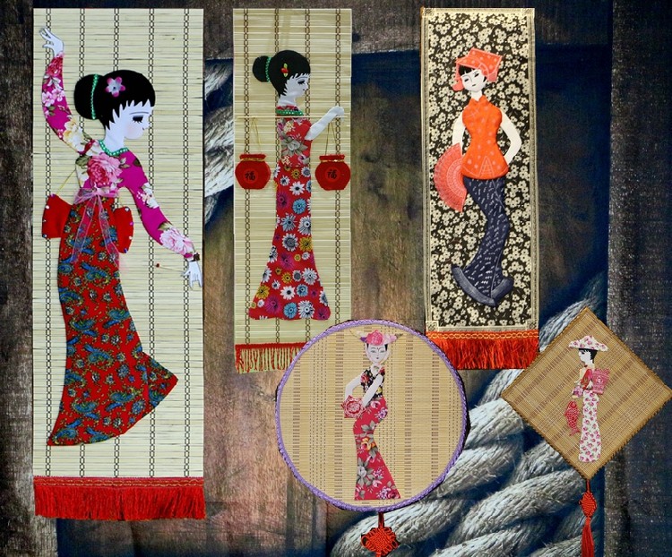 Hand-laid bamboo weaving kindergarten dining shop bar wall background wall decoration ethnic craft stickers