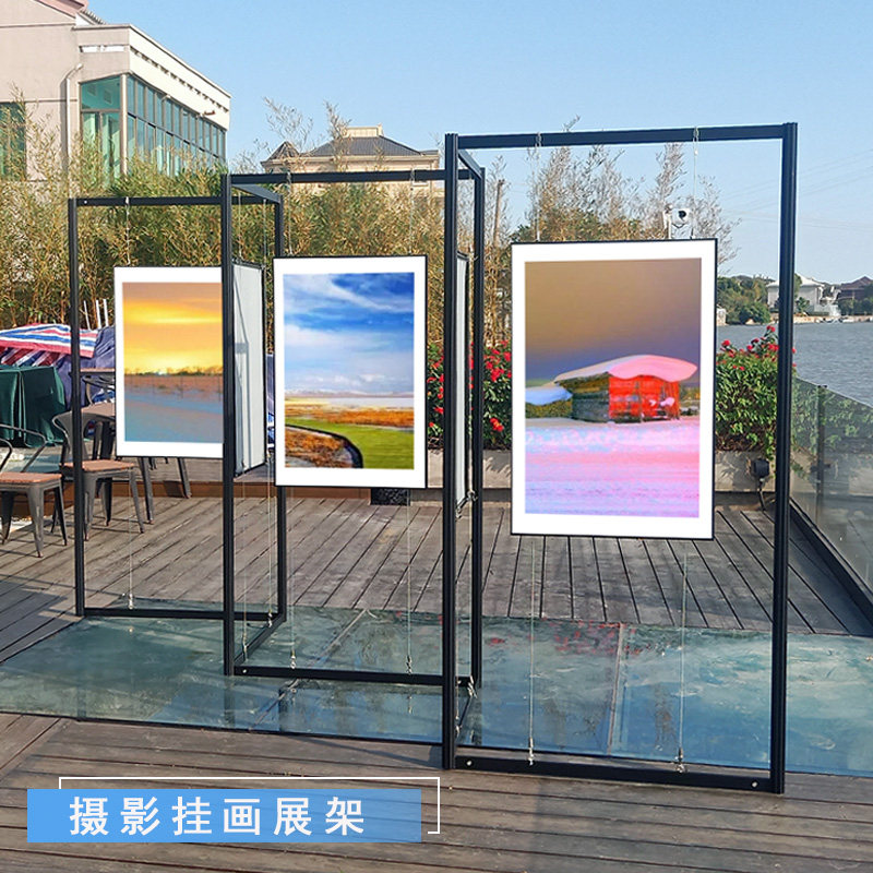 Black octagonal prism calligraphy and painting exhibition board Calligraphy works screen photography display board Kindergarten art calligraphy and painting display rack