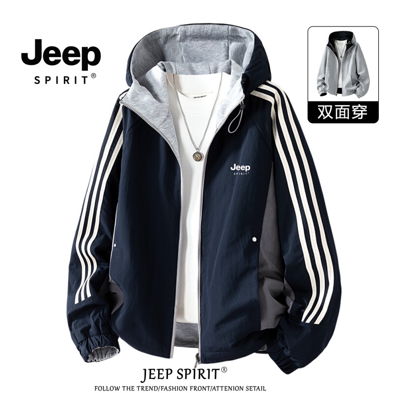 Jeep Spirit American Style Reversible Hooded Jacket for Men, Spring and Autumn 2026 New Trendy Brand Design Jacket