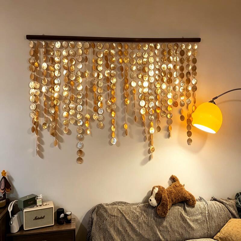 Natural Shell Door Curtain DIY Material Kit Light Gold Mica Flakes Living Room Crystal Curtain Partition Entrance Decoration Hanging Ornament