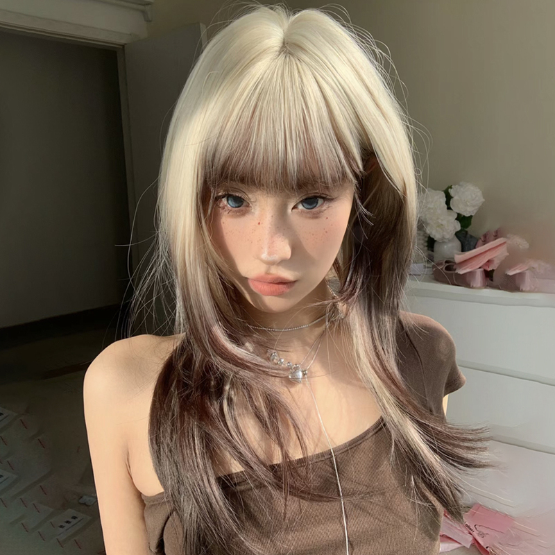 Wig for Women, Long Blonde Hair, Siamese Cat Style, Gradient Layered, Realistic Human Hair, Everyday Fashion, Long Curly Hair, New Full Head Wig