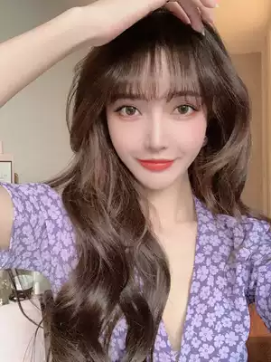 Wig female hair natural Golden long curly hair micro roll European and American wind Net red Big Wave air bangs full head cover