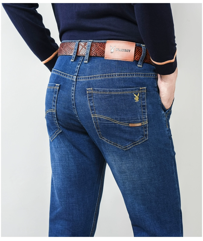 Mùa hè Playboy Stretch Jeans Nam Straight Thin Men Wear Business Thanh niên Quần dài - Quần jean