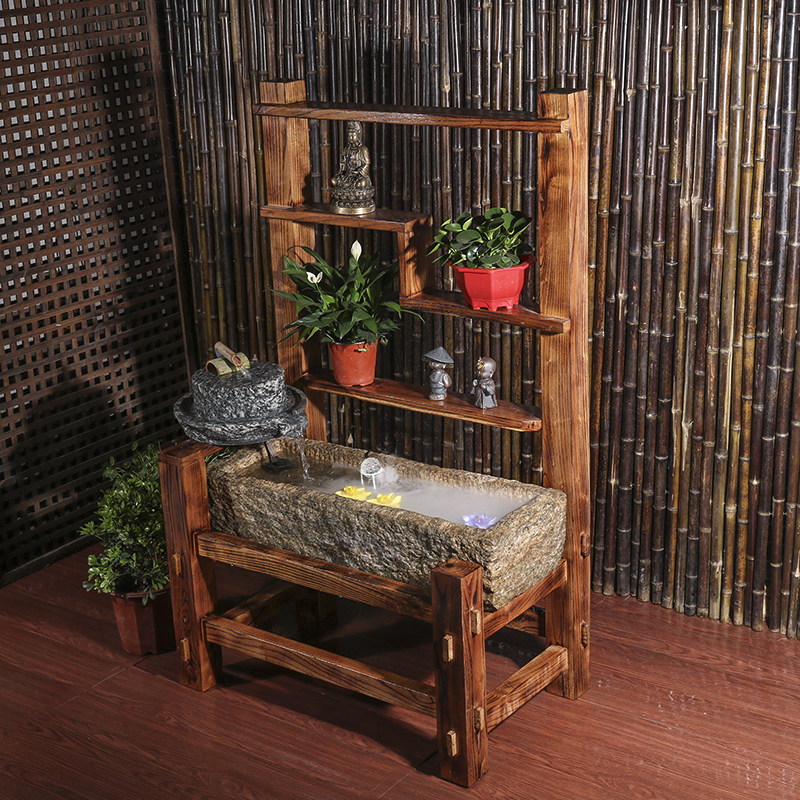 Old stone tank shelf bluestone fish tank fish pot indoor bamboo stone grinding water landscape ornaments sink flower cultivation