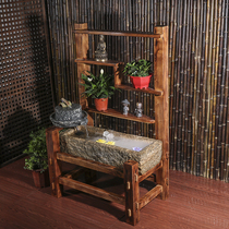 Old stone trough fish tank shelf Bluestone fish tank fish farming basin Indoor bamboo stone mill water landscape decoration sink flower cultivation