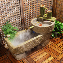 Old stone trough fish tank Indoor running water stone flower pot sink fish farming stone tank courtyard decoration old sink stone basin