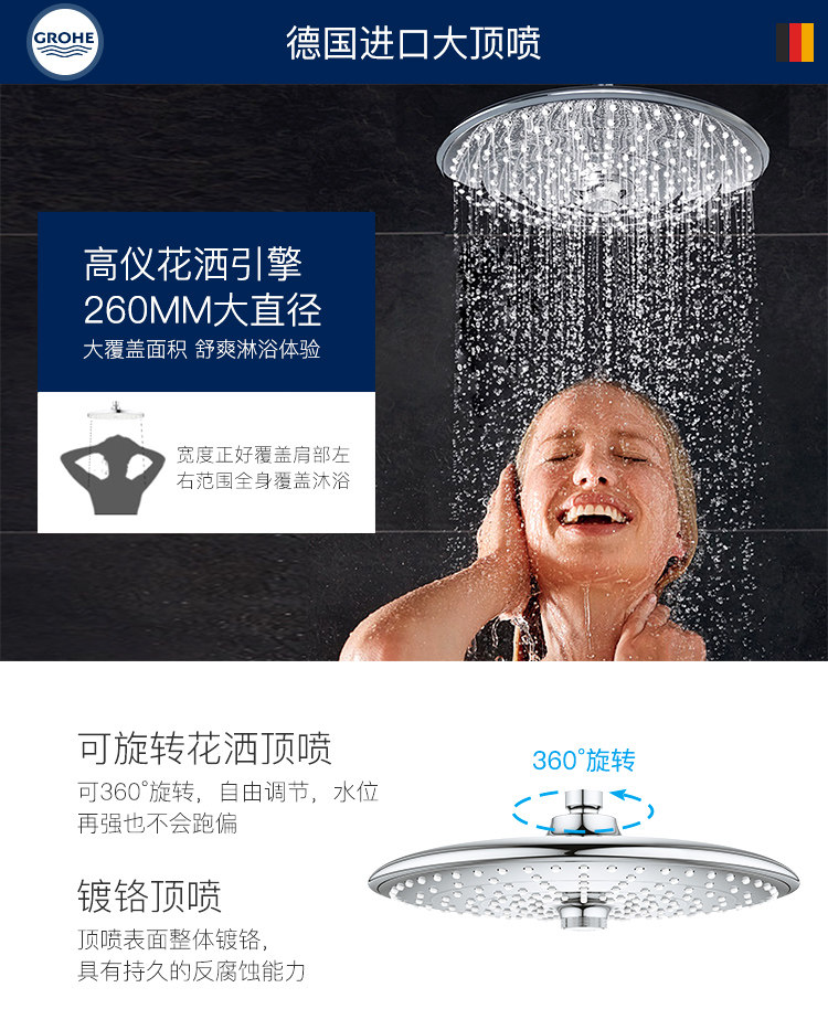 Термостатический набор grohe/高仪原装进口奥菲利亚恒温淋浴系统27296 一体恒温淋浴套装