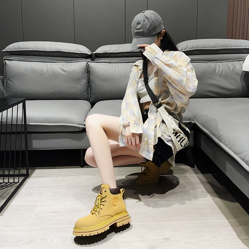 Martens, высокие короткие сапоги на платформе, коллекция 2023, из натуральной кожи, подходит для подростков