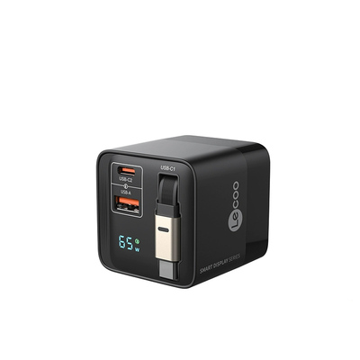 来酷65W/100w智能数显氮化镓伸缩线充电器头三口适用iPhone三星华为苹果16Promax手机电脑快充头